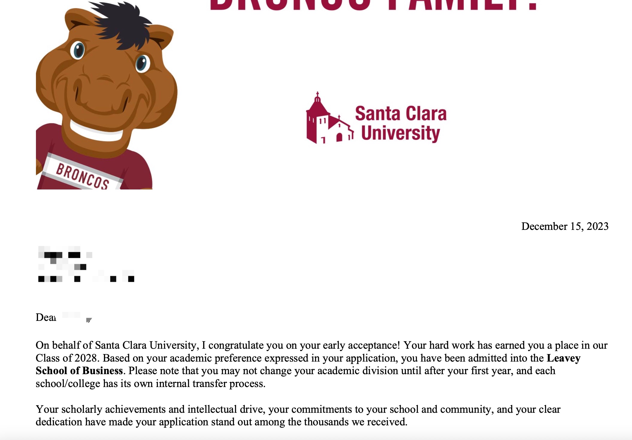 美国大学申请offer：Santa Clara University-ED1